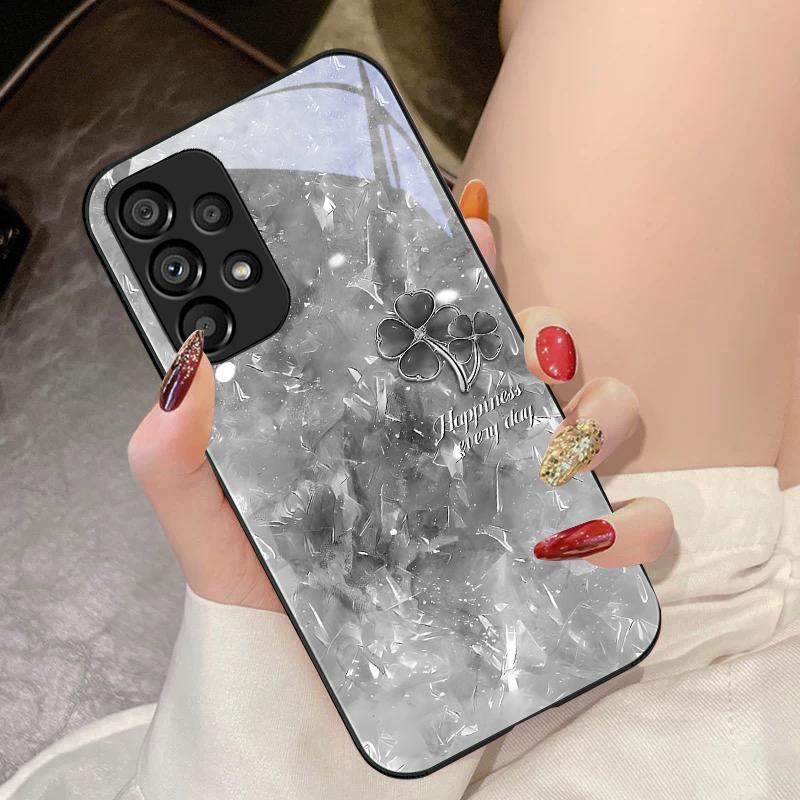 Double Petaled Clover For Samsung Galaxy S10 4G S20 11E 30 S21 21Fe 22 S24 Pro S23 Ultra 5G S8 S9 Tempered Glass Phone Case