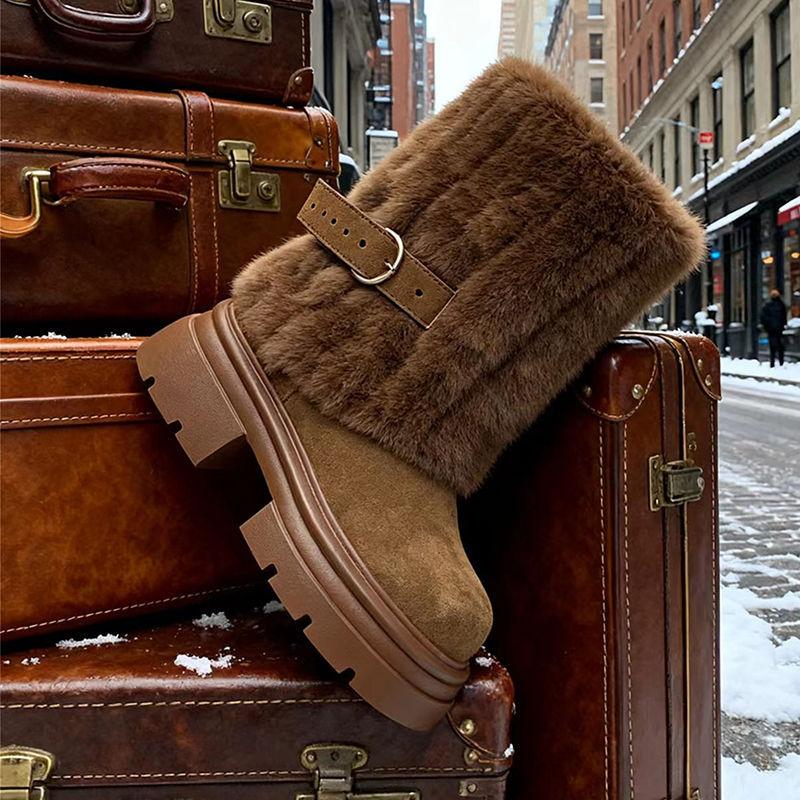 Snow boots women's winter new medium boots popular snow cotton thick-soled piled thickened cotton shoes