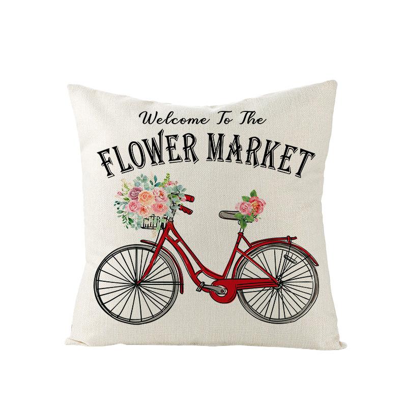 Flower Truck Pillowcase Nordic Linen Printed Sofa Pillowcase Living Room Bedroom Bedside Cushion Cover