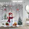 Winter Christmas Shower Curtain Funny Snowman Xmas Trees Fireplace Truck Forest Snowy Scene New Year Holiday Home Bathroom Decor