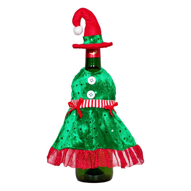 Christmas Wine Bottle Decoration Set - Knitted Scarf & Hat