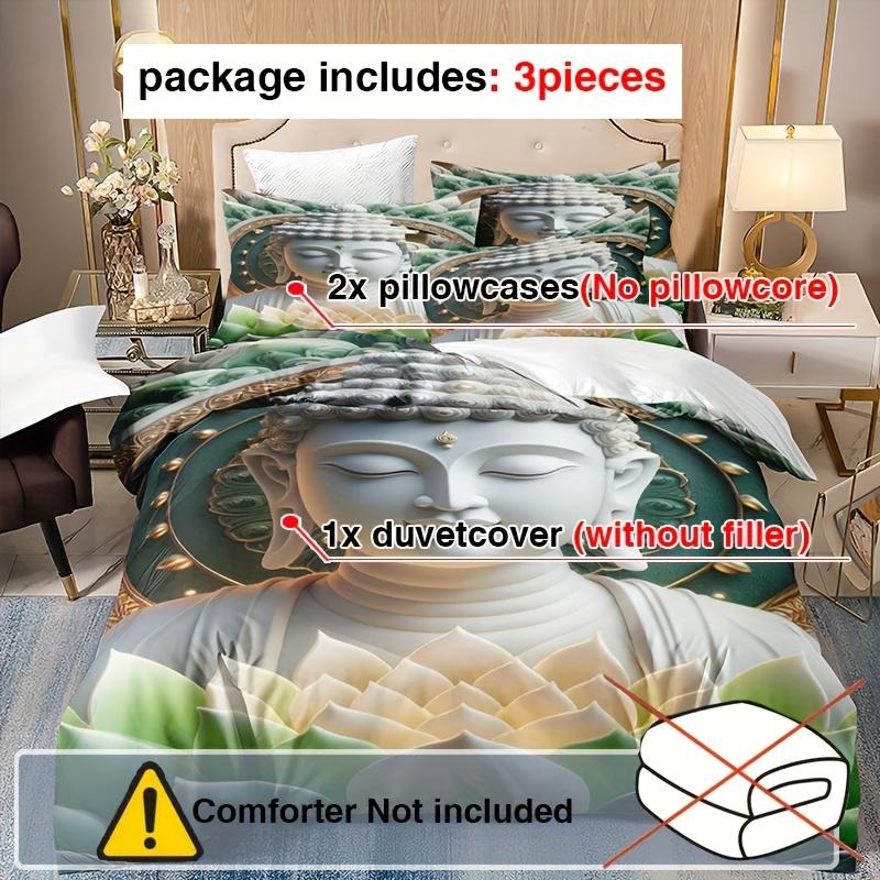 3pcs Buddha Printed Duvet Cover Set, 3D Digital Printed Bedding with Pillowcases, Soft Comfortable Breathable Polyester 100
