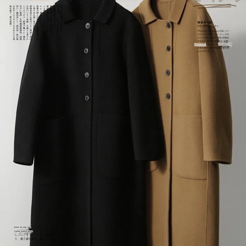 Plus Size Women's Mid-Length Wool Coat: 2025 Autumn/Winter New Loose Double-Faced Overcoat