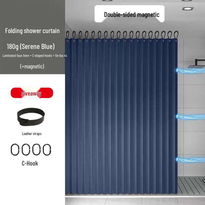 Magnetischer faltbarer wasserdichter Duschvorhang-Set - Unsichtbares Design, schimmelresistent, bohrfreie Montage für Badezimmer. 120x200 blau