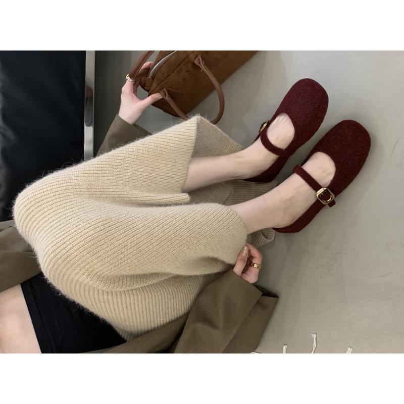 

Осень-зима 2025 новая корейская версия шерстяные туфли-лодочки с шерстяными стельками на одном ремешке плюшевые шерстяные туфли туфли Мэри Джейн 39