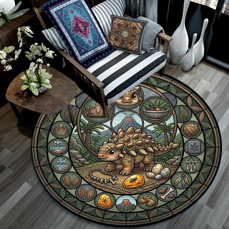 Ankylosaurus Glass Round Area Rug Under Office Chairs Bedroom Living Room Home Decor 80cm x 80cm