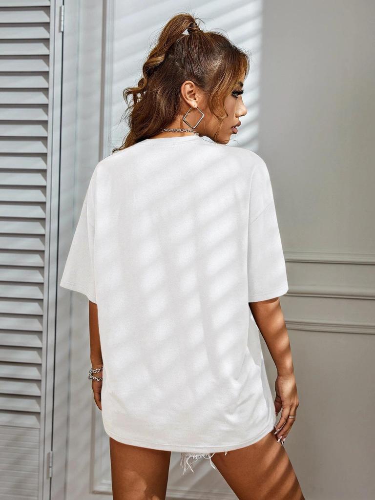 European & American Women's Multi-color Casual T-shirt: Round Neck, Short Sleeve, Simple Fashion with Solid Color and Printed Design.