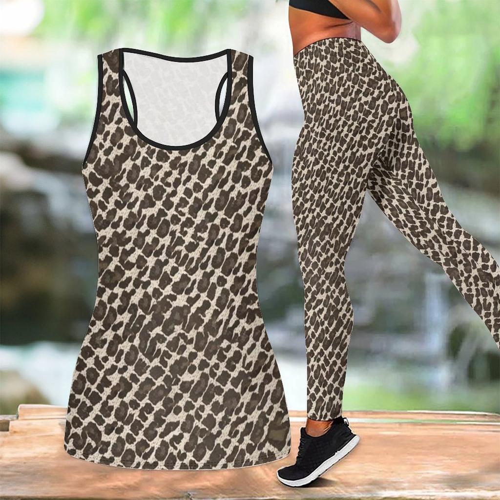 Luipaardprint en Graffiti Patroon Print Yoga Outfit voor Dames Mode Workout Leggings Fitness Sport Casual Yoga Set Sportpak