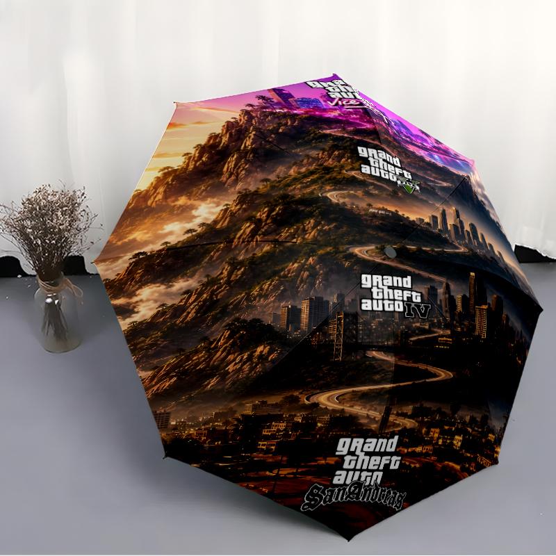 Printed Game Grand Theft Auto Folding Umbrella,Outdoor,Leisure,And Travel Umbrella,Durable Umbrella Fabric,Birthday And Holiday Gift