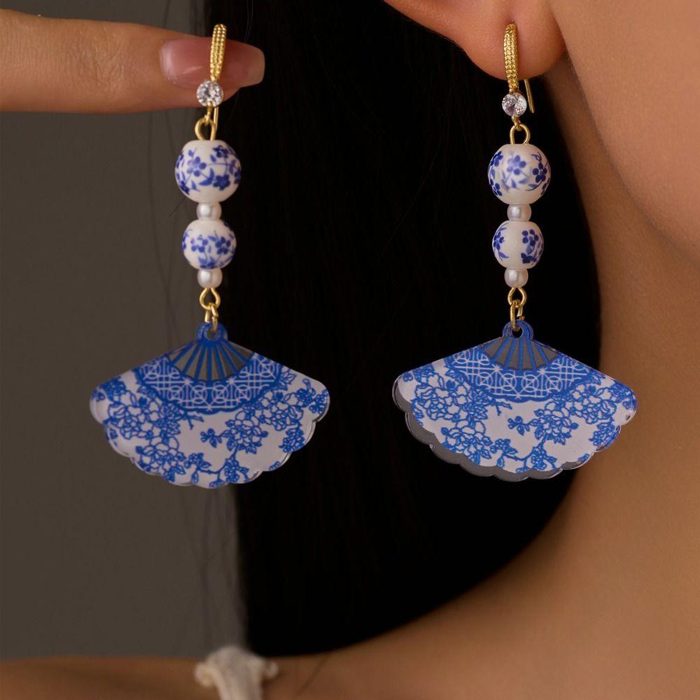 New Chinese Style Blue and White Porcelain Earrings Zinc Zinc Alloy Drop Earrings  Women