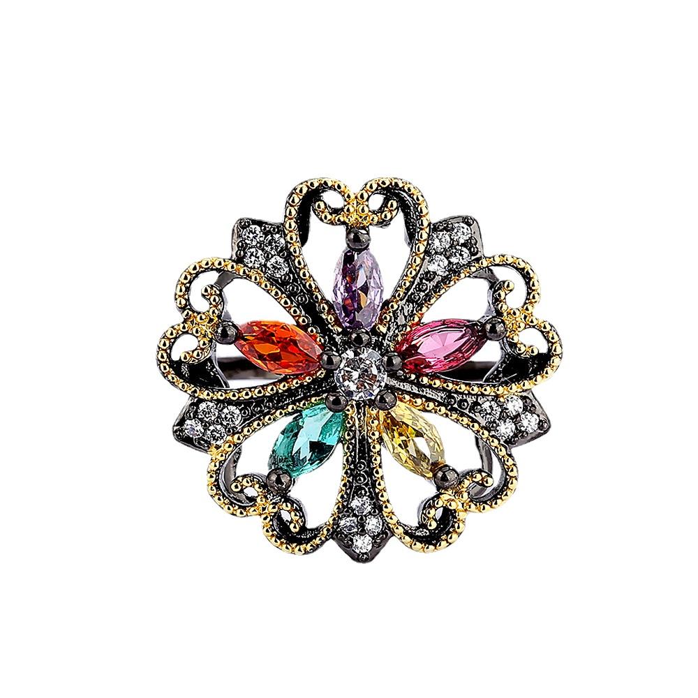 

Винтажное обручальное кольцо для женщин Полая форма цветка Кольцо Элегантный черный тренд Итальянские ювелирные изделия