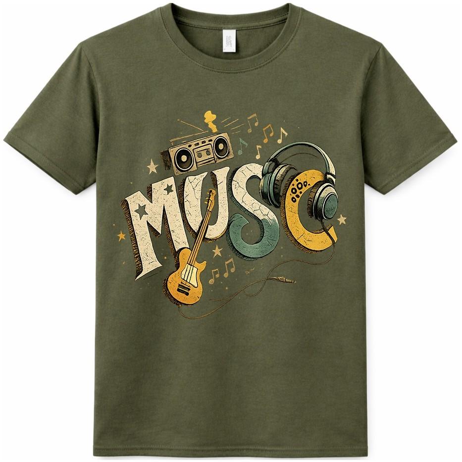 Musik T-Shirt Boombox Gitarre Kopfhörer Retro DJ Sound Grafik T-Shirt