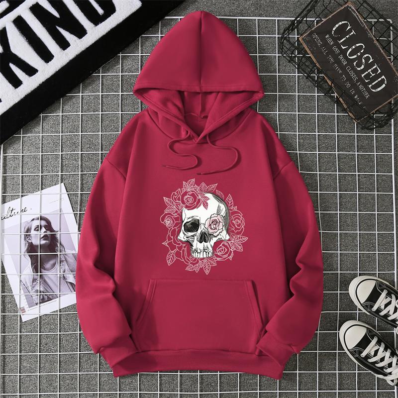 Autumn Winter Couple Style Sunflower Skull Print Hoodie Men Women Casual Simple Top Streetwear Sleeve Decorated Hoodie