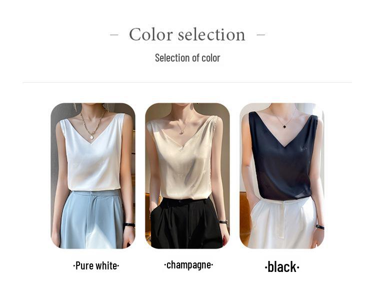 2023 Summer Women's V-Neck Silk Satin Camisole with Draped Silhouette