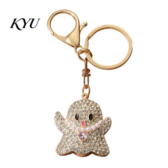Zinc Alloy Keychain Halloween Rhinestone Pumpkin Keychain, Ghost Witch Hat Spider Web Cat Party Favors Bag Charm, Car Key Ring for Handbags Backpacks