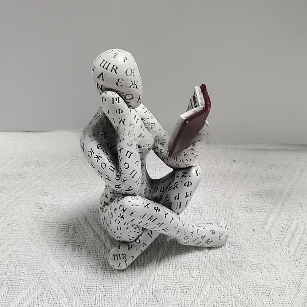 Bookshelf Decor Pulp Reading Thinker Sculpture Women Red Book Abstract Art Statue Ornaments Modern Aesthetic Figurine Accents