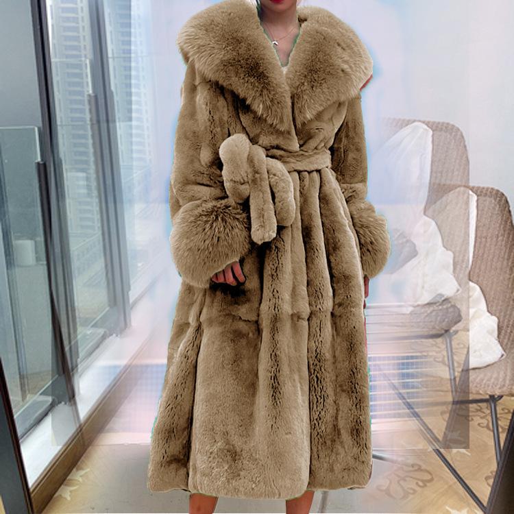 Autumn and winter big fur collar fashion fur coat women's medium and long thickened European and American temperament loose casual coat