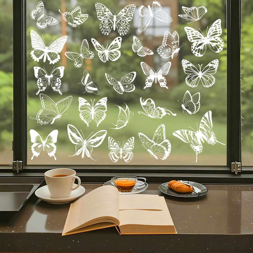 Spring 2026 White Butterfly Hummingbird Flower Static Cling Window Stickers No Residue Decorative Safety