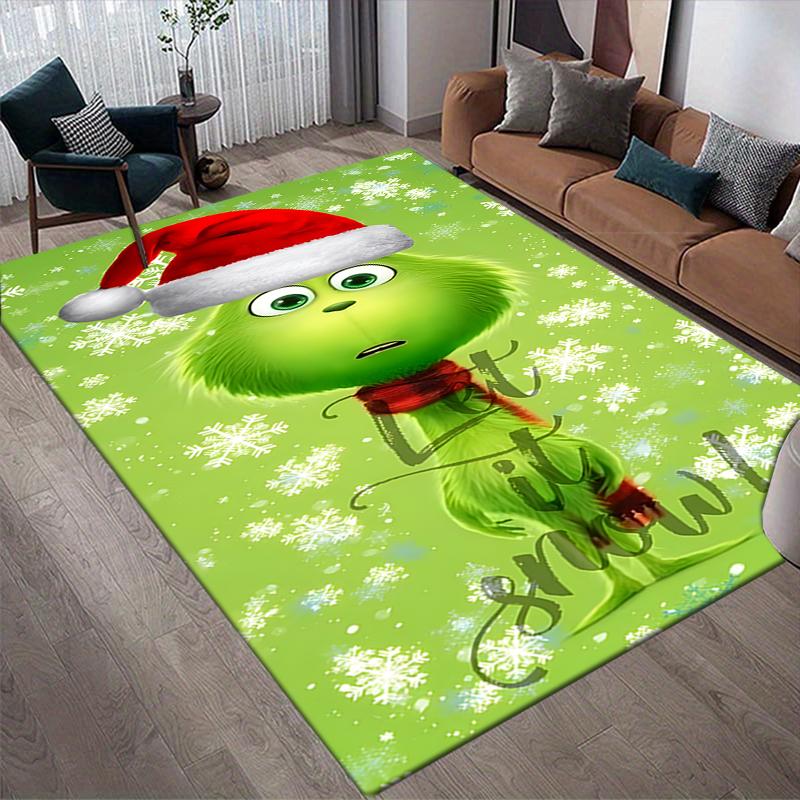 Grinch Christmas Style Crystal Velvet Rug, Soft Anti‑Slip Crystal Velvet Carpet for Living Room Bedroom Home Decor