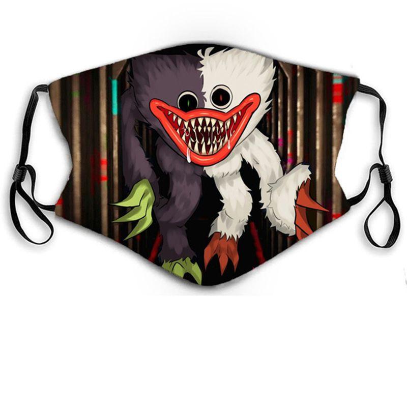 Máscara Facial de Algodão de Halloween Poppy Playtime Huggy Wuggys Para Adultos Ajustável Respirável
