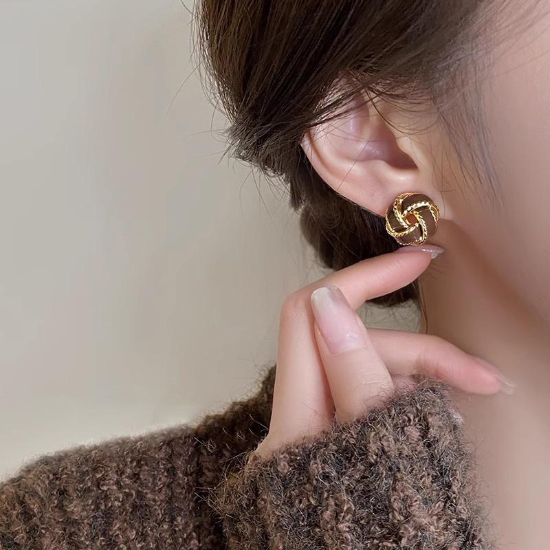 Retro Glaze Beaded Stud Earrings with Spiral Ear Hooks - Sophisticated Autumn-winter Earrings for An Elegant Look.