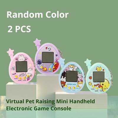 Non-Toxic 2Pcs Electronic Pet Machine Virtual Pet Raising Mini Handheld Game Console Random Color Keychain Toy