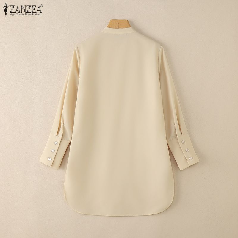 ZANZEA Women Casual Round Neck Solid Color Loose Long Sleeve Blouse