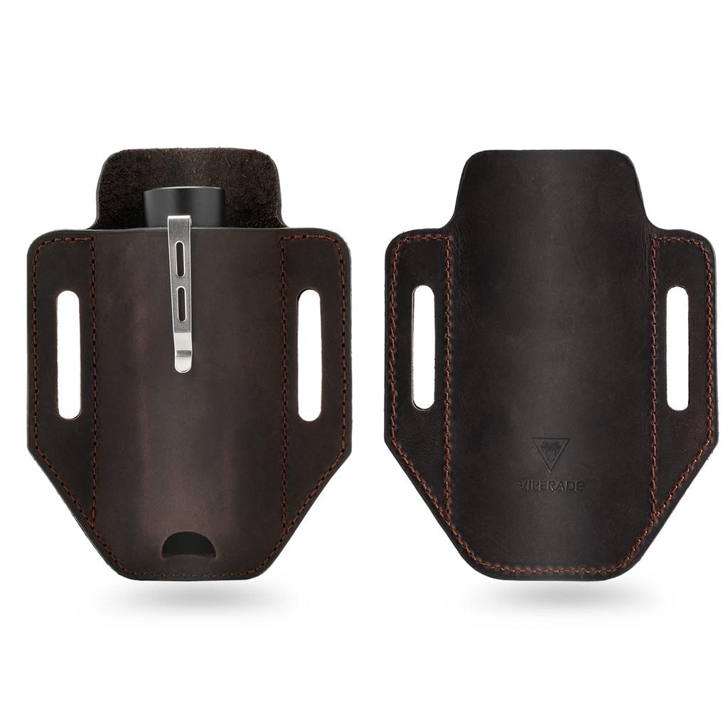 VIPERADE PJ31 Belt Flashlight EDC Pocket Pouch Leather Belt Sheath EDC Holster Multi-Tool Sheath, Holster, Men's Sheath, (Brown)