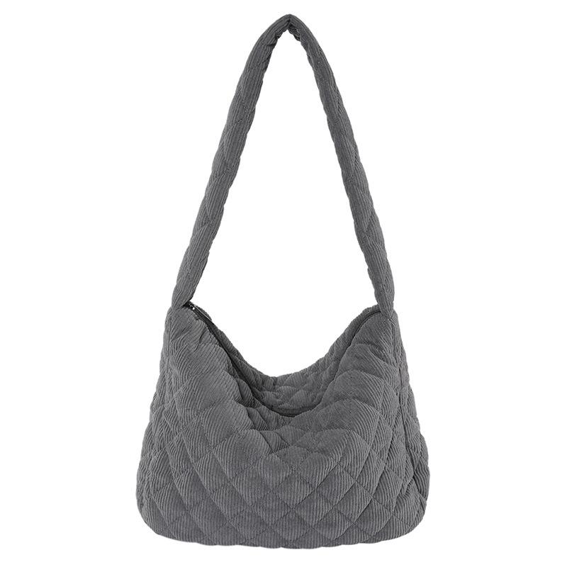 Fashion Rhombus Messenger Bag Simple Solid Color Autumn and Winter Cotton Clothes Shoulder Bag Trendy Casual Student Tote Women's Bag