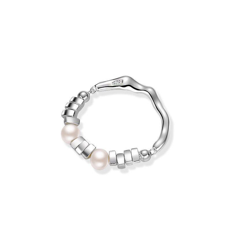 Elegant Women's Geometric Irregular Pearl Elastic Ring - Trendy New Style for Index Finger
