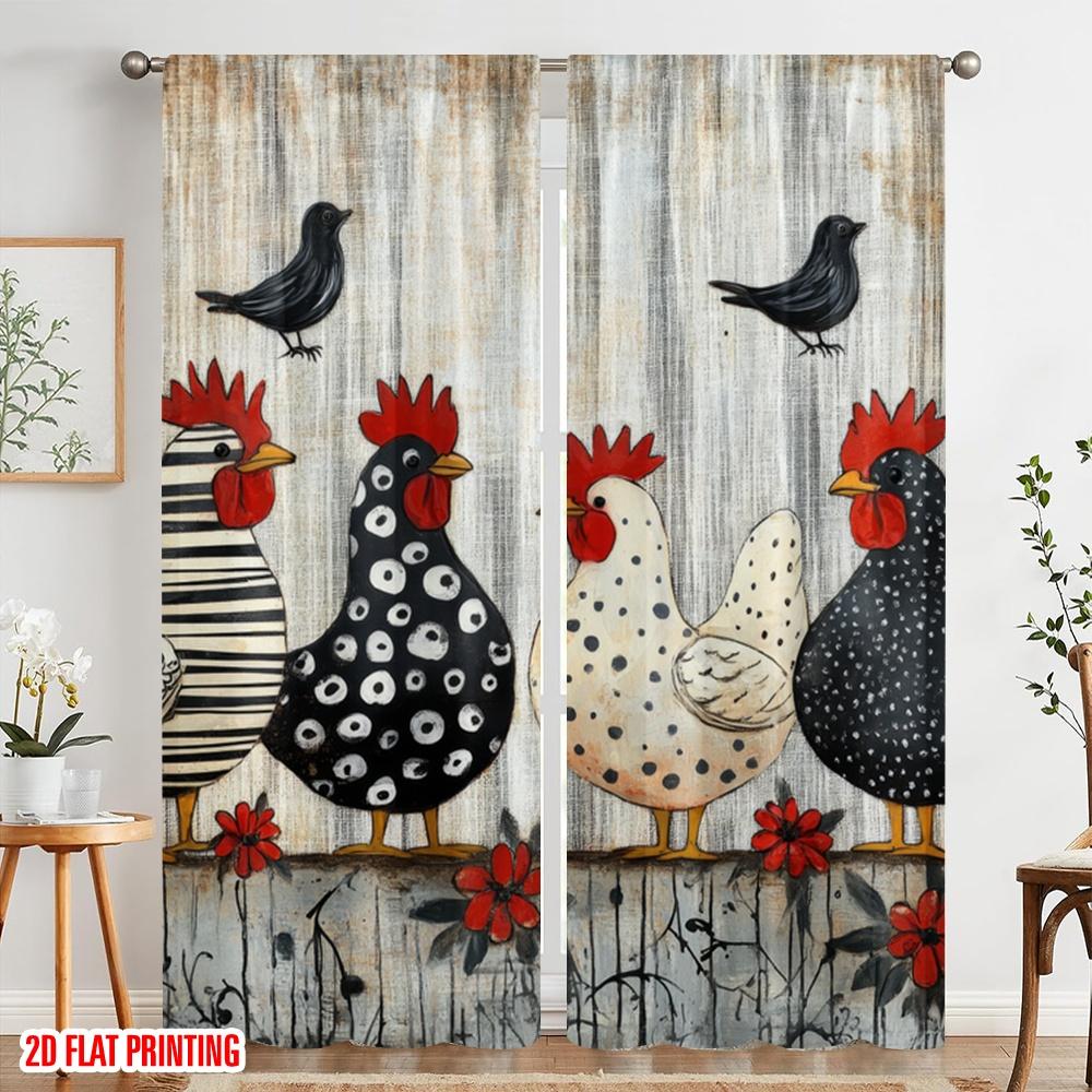 2pcs,2D Plane Printing Curtains Roller Blinds Patterned Chickens Polyester (without Rod) Decorations Inside Perfect for Living