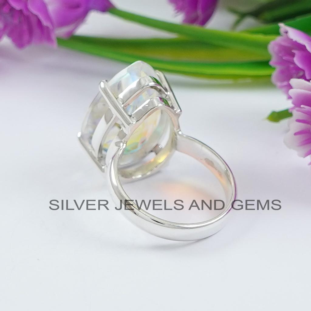 Angel Aura Quartz Ring, Handmade 925 Sterling Silver Ring, Teardrop Aura Quartz Ring, Gift for Girls, Gemstone Ring