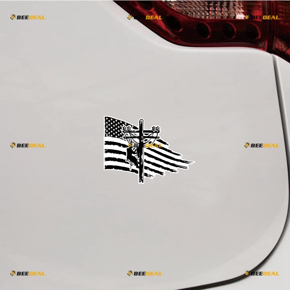 2 Pack Reflective, 4 Inches, 6 Inches - Lineman n Flag Electrical Power Line Pole Sticker Decal Vinyl Black Distressed Tattered 03203a - for Car Boat