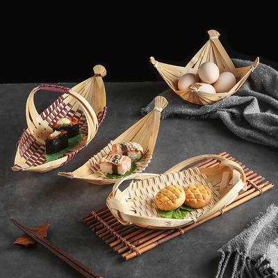 Japanese Bamboo Bento Sushi Seafood Boat Woven Products Handmade Bamboo Basket Farmhouse Tableware Sashimi Plate Decoration
