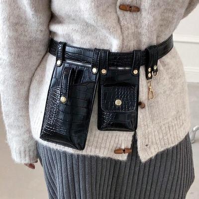 Damen Bauchtasche mit Krokodilmuster: Stilvolle Doppelgürteltasche, Kleine Handy- & Lippenstifthalterung
