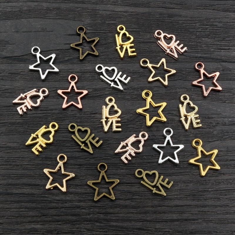 100pcs Charms Star Heart Pendants Antique Pendant fit,Vintage Tibetan Bronze Gold Silver color,DIY For Bracelet Necklace