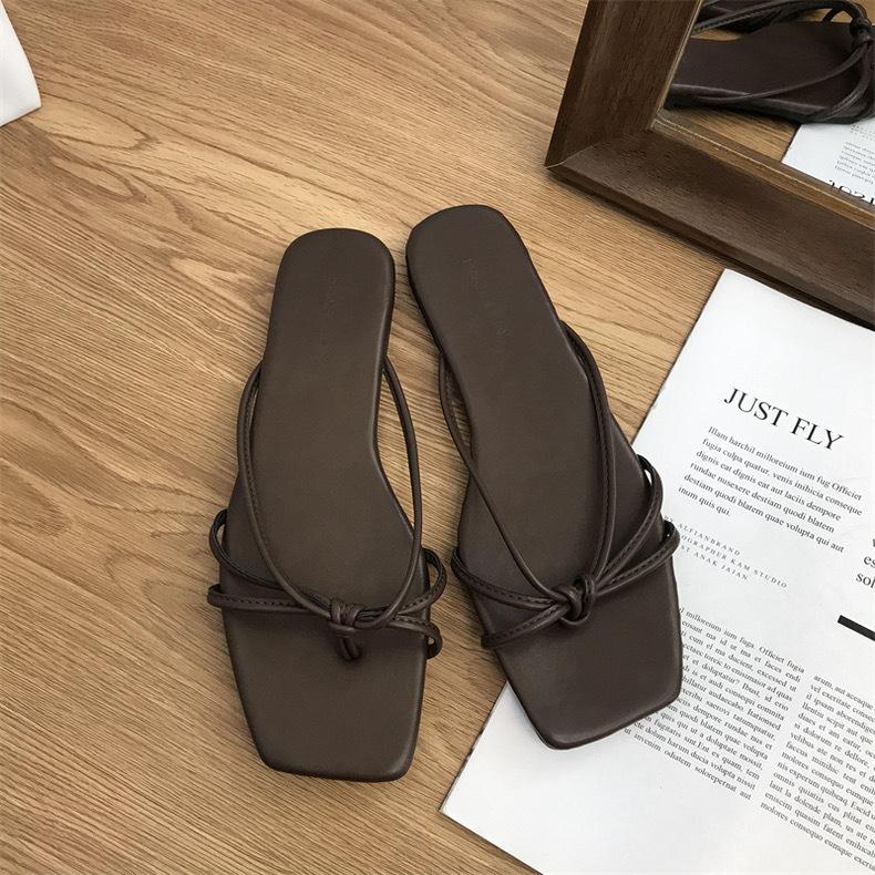 Spring 2025 new flat-bottomed cool slippers square-headed fairy style with skirt strap cover toe silver sandals women's shoes