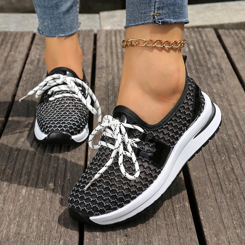 Fashion Hollow Mesh Breathable Sneakers for Women 2025 Summer Lightweight Slip On Sports Shoes Woman Plus Size Fashion Platform Sneakers