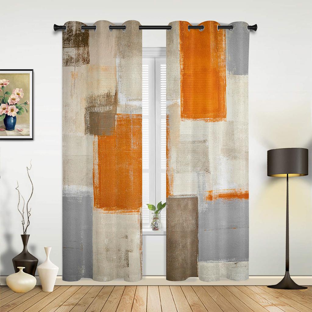 Red Grey White Oil Painting Abstract Geometric Curtains Bedroom Living Room Drapes Kitchen Window Curtain Home Decor Polyester Washable Sitting Ready