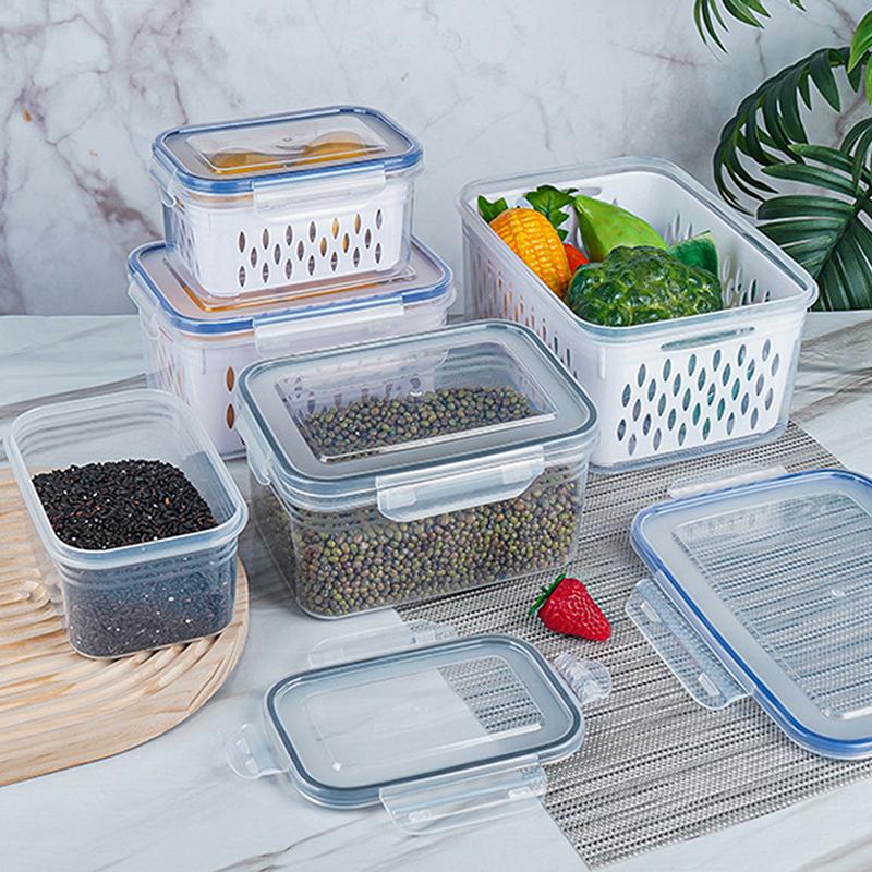Refrigerator Preservation Storage Box Drain Basket Storage Containers Sealed Box Vegetable And Fruit Drain Box Organizer