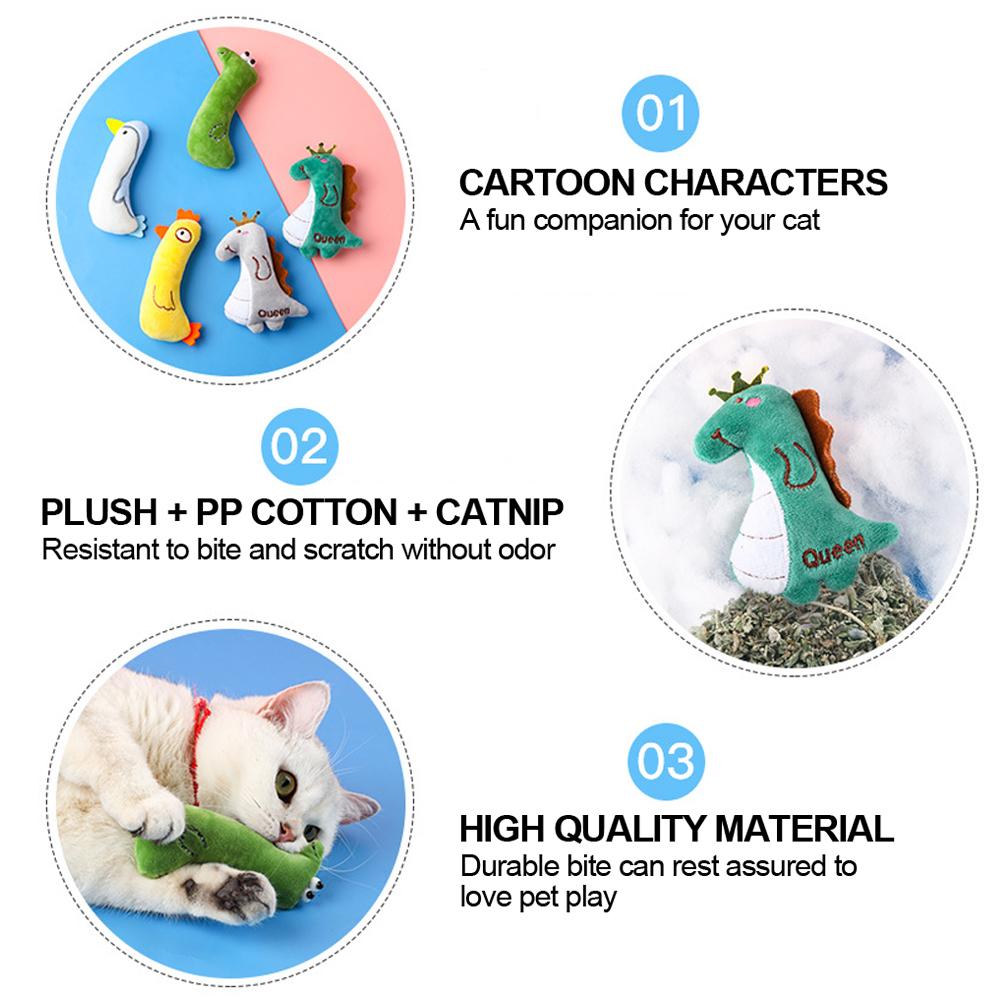 Cute Animal Shape Catnip Cats Toy Kitten Dinosaur Teeth Chewing Biting Plush Toys Cat Plush Thumb Pillow Pet Accessories