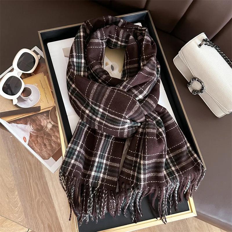 

Новая осенне-зимняя мода Теплый утолщенный шарф-шаль Имитация кашемира Модные шарфы с кисточками Шейный платок Унисекс Накидки Bufanda 200x65cm