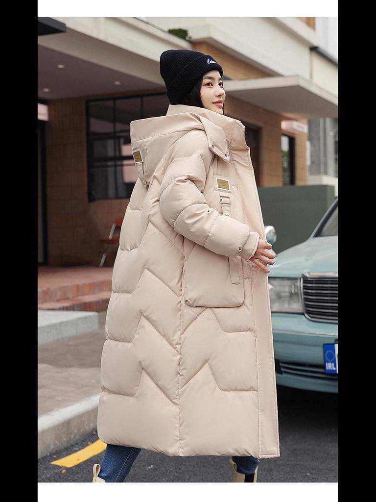 2023 European Women's Winter Mid-Length Down Coat with Detachable Hood