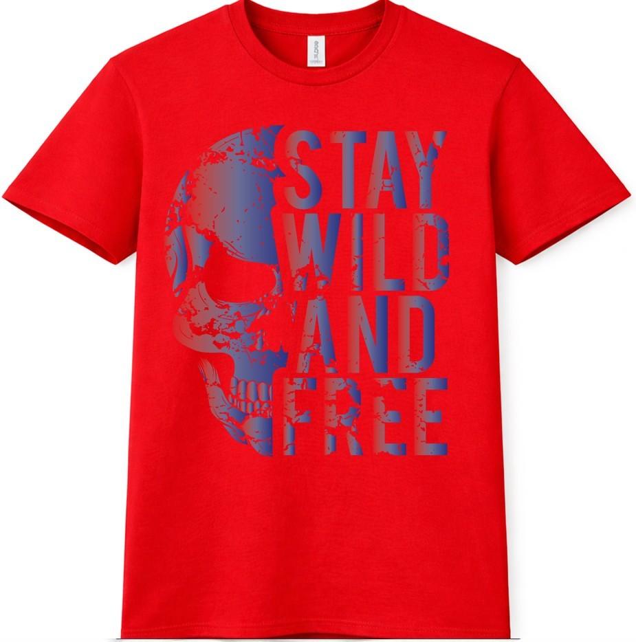 Biker Skull T Shirt Gothic Tattoo Stay Wild Free Graphic Tee 4XL