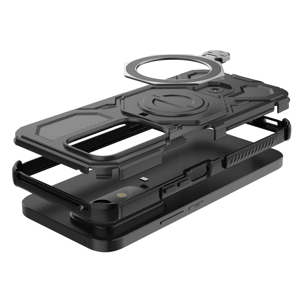 Für Honor 200 Lite Magnetische Hülle Drehbarer Metallständer PC+TPU Handy-Rückseite