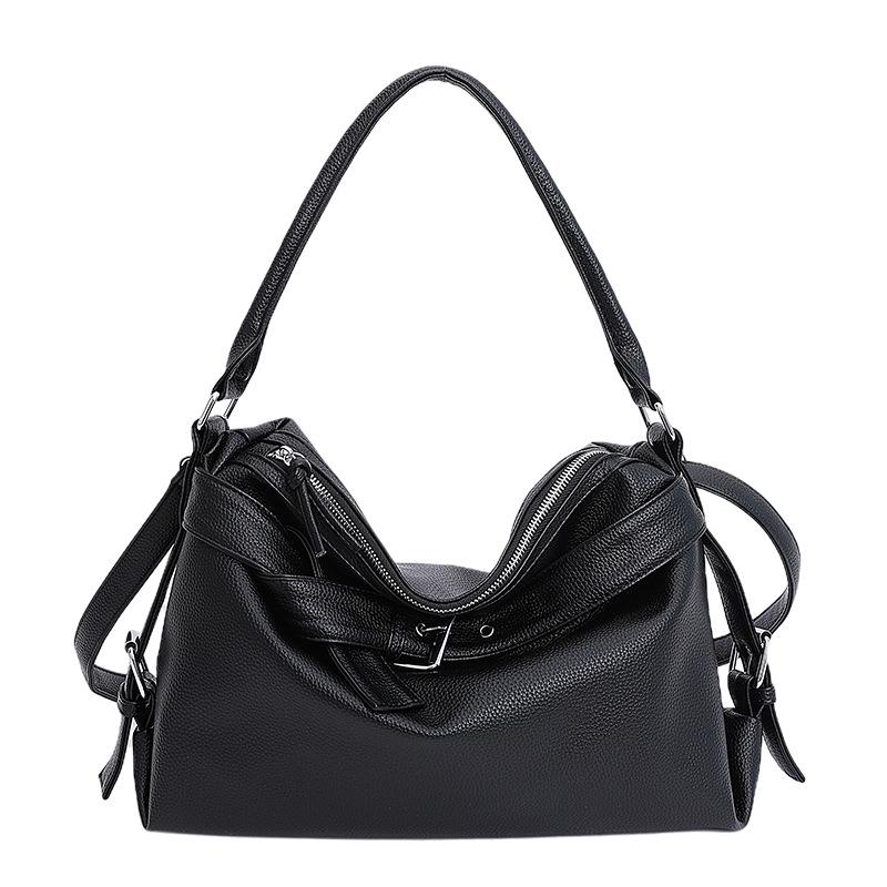 Retro Women's Large-Capacity Soft PU Tote with Leather Buckle - Single Shoulder & Crossbody Bag