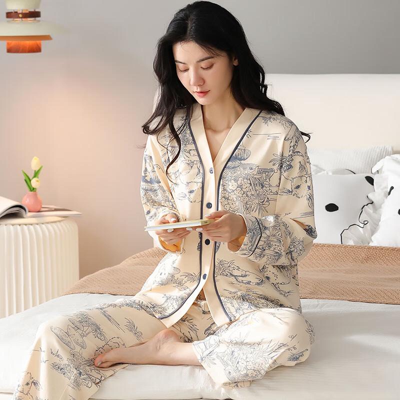 Oudifen Women's 100% Cotton Long-Sleeve Pajama Set