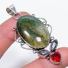 Natural Moss Agate, Garnet 925 Sterling Silver Jewelry Pendant 2.68" G4v23