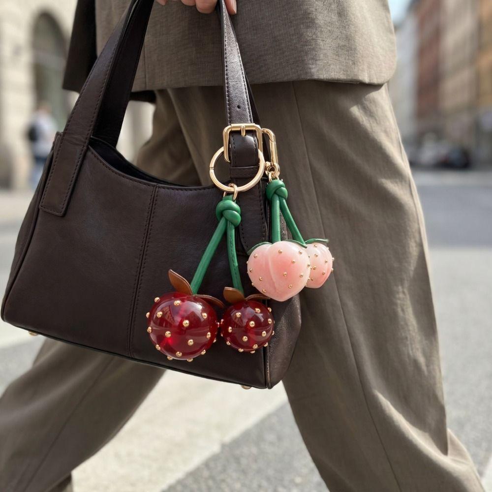 Zinc Zinc Alloy Fruit Keychain Inlaid Metal Nails Bag Charm Bag Accessories Cherry Pendant Girls