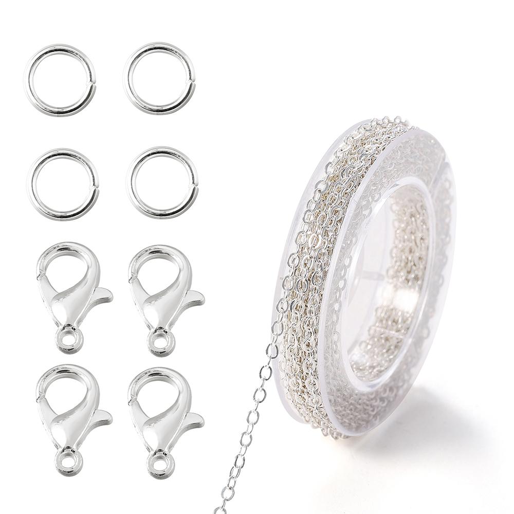 1 Set 3m Iron Cable Chain Connector Link Chains With Jump Rings Lobster Clasps Jewelry Making Set DIY Necklace Materials Finding